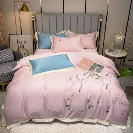 91家纺网 家纺一手货源 找家纺 （总）米奈 2021新款全棉四件套刺绣拼色酒店高支高密