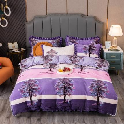 91家纺网 家纺一手货源 找家纺 （总）冬然 2024新款床盖牛奶绒夹棉床裙四件套单床裙单被套