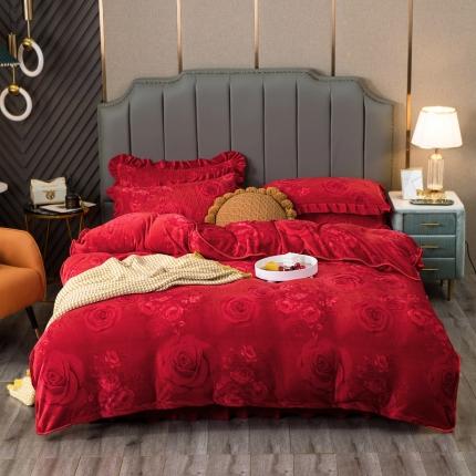 91家纺网 家纺一手货源 找家纺 （总）冬然 2024新款床盖牛奶绒夹棉床裙四件套单床裙单被套