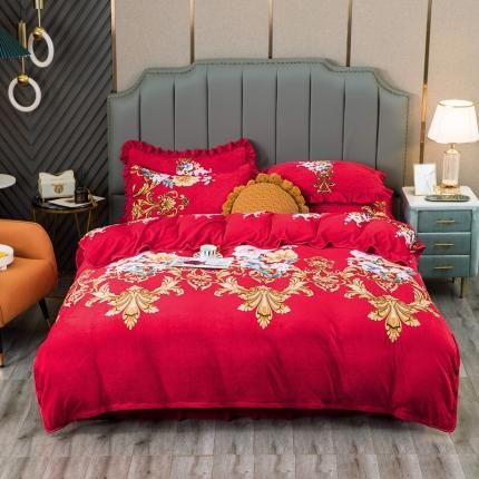 91家纺网 家纺一手货源 找家纺 （总）冬然 2024新款床盖牛奶绒夹棉床裙四件套单床裙单被套