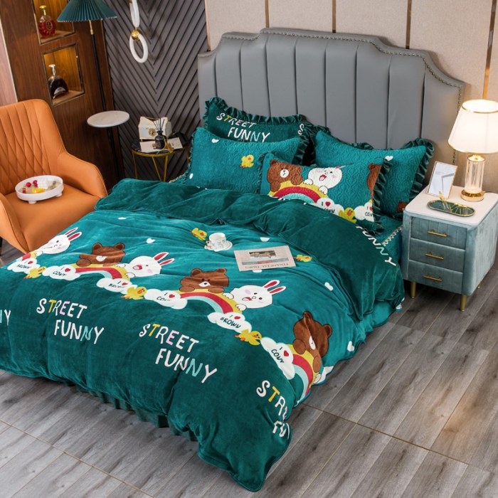 91家纺网 家纺一手货源 找家纺 （总）冬然 2024新款床盖牛奶绒夹棉床裙四件套单床裙单被套