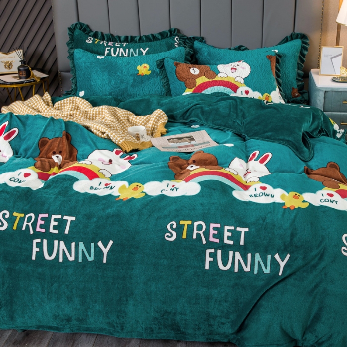 91家纺网 家纺一手货源 找家纺 （总）冬然 2024新款床盖牛奶绒夹棉床裙四件套单床裙单被套