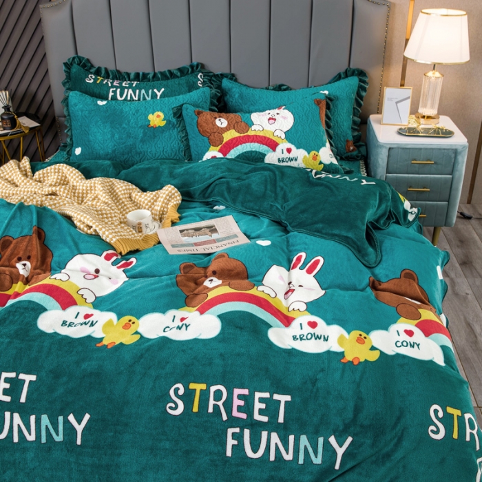 91家纺网 家纺一手货源 找家纺 （总）冬然 2024新款床盖牛奶绒夹棉床裙四件套单床裙单被套