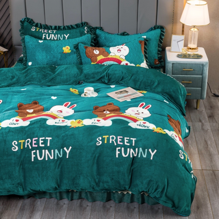 91家纺网 家纺一手货源 找家纺 （总）冬然 2024新款床盖牛奶绒夹棉床裙四件套单床裙单被套