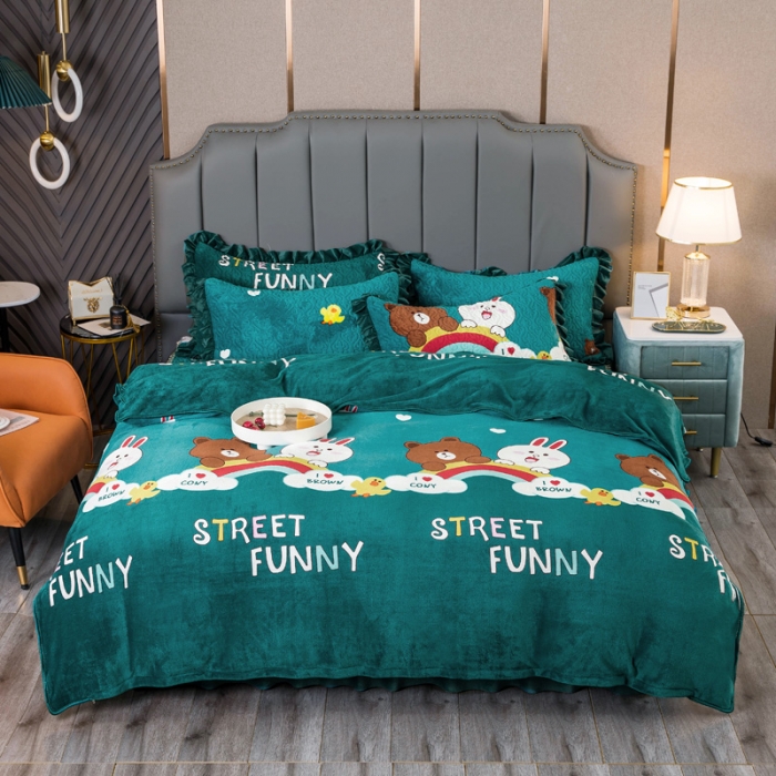 91家纺网 家纺一手货源 找家纺 （总）冬然 2024新款床盖牛奶绒夹棉床裙四件套单床裙单被套