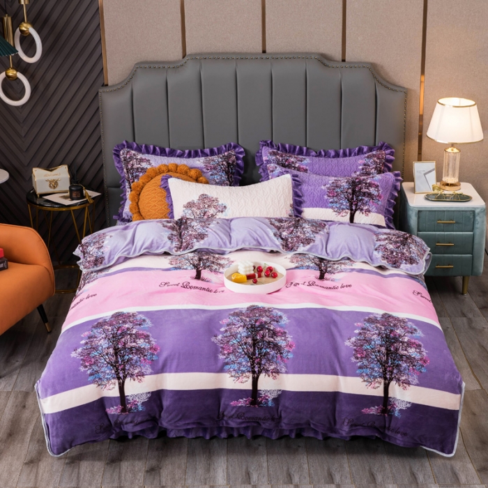 91家纺网 家纺一手货源 找家纺 冬然 2022牛奶绒夹棉床裙四件套单床裙单被套枕套 火树银花