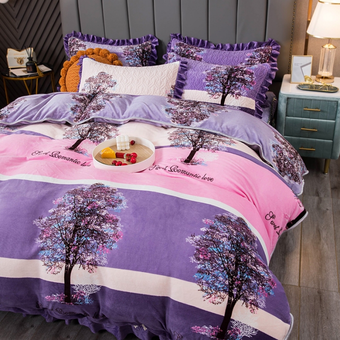 91家纺网 家纺一手货源 找家纺 冬然 2022牛奶绒夹棉床裙四件套单床裙单被套枕套 火树银花