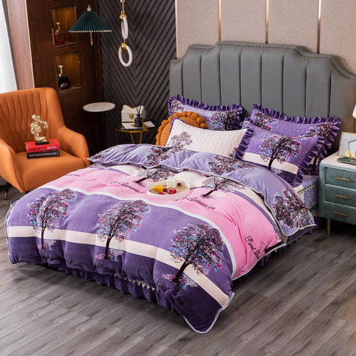 91家纺网 家纺一手货源 找家纺 冬然 2022牛奶绒夹棉床裙四件套单床裙单被套枕套 火树银花