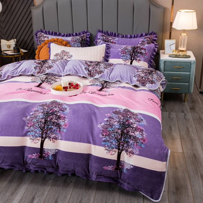 91家纺网 家纺一手货源 找家纺 冬然 2022牛奶绒夹棉床裙四件套单床裙单被套枕套 火树银花