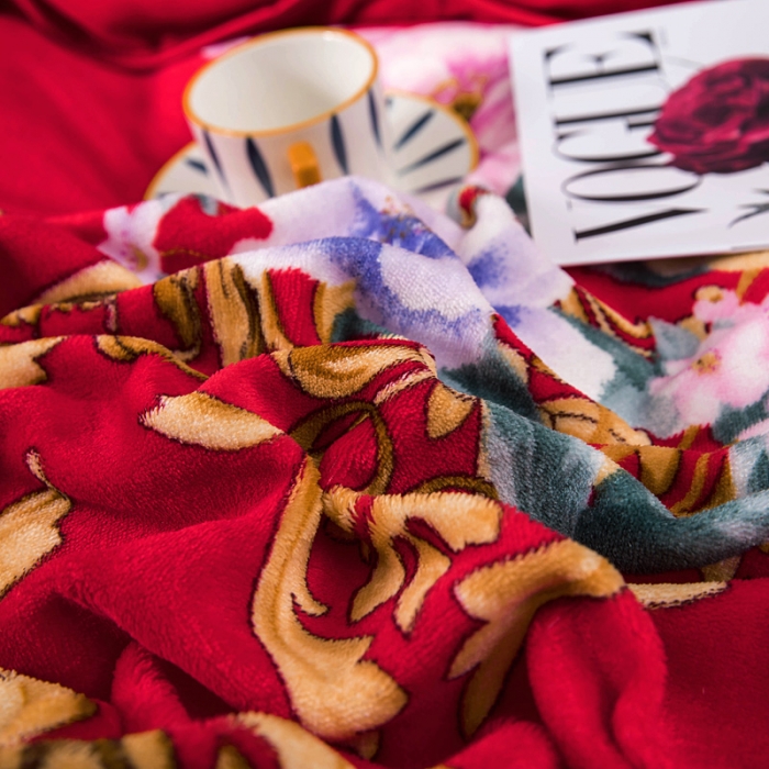 91家纺网 家纺一手货源 找家纺 冬然 牛奶绒夹棉床裙四件套单床裙单被套枕套 一生有你大红