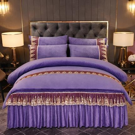 91家纺网 家纺一手货源 找家纺 2025新款保暖水晶绒床裙款四件套 紫色