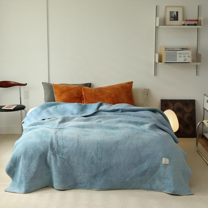 91家纺网 家纺一手货源 找家纺 法芙娜家纺 超声波牛奶绒毛毯 星星毯 梵军蓝