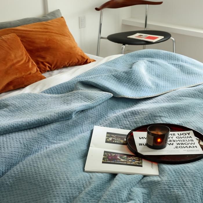 91家纺网 家纺一手货源 找家纺 法芙娜家纺 超声波牛奶绒毛毯 星星毯 梵军蓝