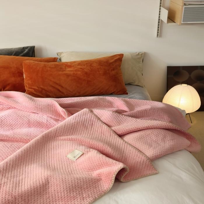 91家纺网 家纺一手货源 找家纺 法芙娜家纺 超声波牛奶绒毛毯 星星毯 蜜桃粉