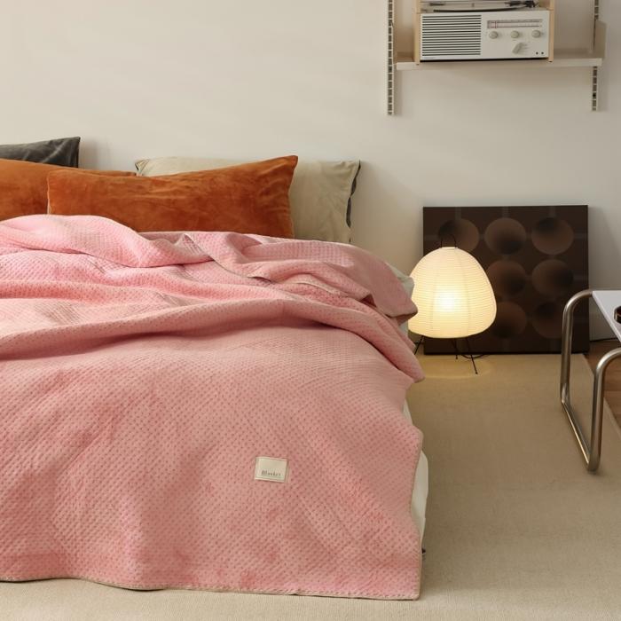 91家纺网 家纺一手货源 找家纺 法芙娜家纺 超声波牛奶绒毛毯 星星毯 蜜桃粉