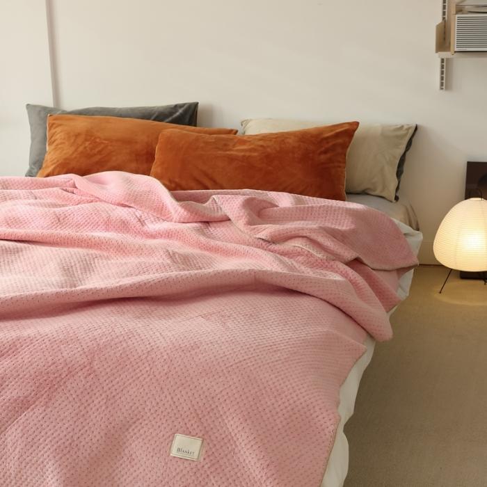 91家纺网 家纺一手货源 找家纺 法芙娜家纺 超声波牛奶绒毛毯 星星毯 蜜桃粉