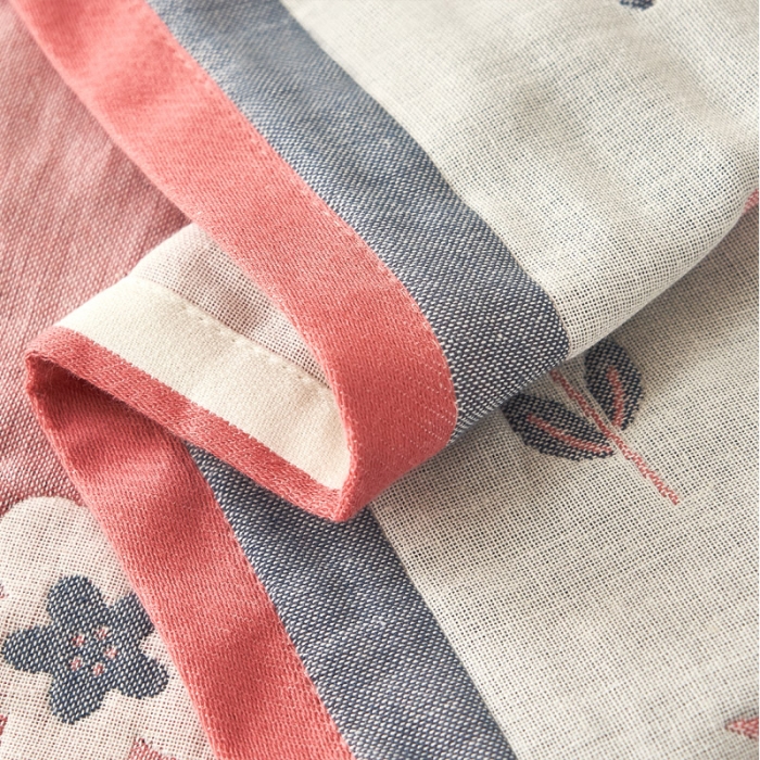 91家纺网 家纺一手货源 找家纺 朴尔家纺新款全棉四层纱布休闲枕巾53*78cm纷飞花雨-粉