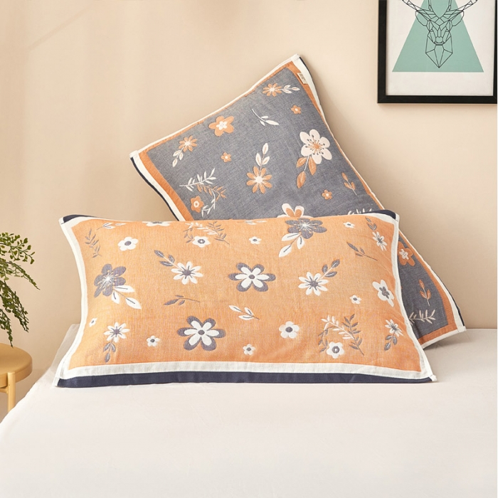 91家纺网 家纺一手货源 找家纺 朴尔家纺新款全棉四层纱布休闲枕巾53*78cm纷飞花雨-黄