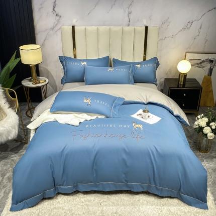 91家纺网 家纺一手货源 找家纺 （总）金麦 2022亲肤刺绣磨毛四件套一鹿有你系列