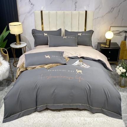 91家纺网 家纺一手货源 找家纺 （总）金麦 2022亲肤刺绣磨毛四件套一鹿有你系列