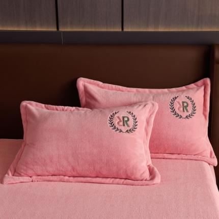 笙意 2022新款牛奶绒单枕套（一对装）双R-粉色