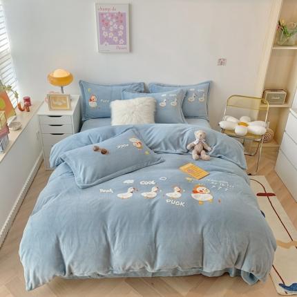 91家纺网 家纺一手货源 找家纺 （总）蜜柚 2024新款直播牛奶绒四件套卡通毛巾绣宝宝法莱绒