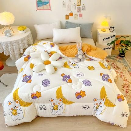 91家纺网 家纺一手货源 找家纺 慕尚家纺 2022新款水洗棉小花边冬被 萌熊