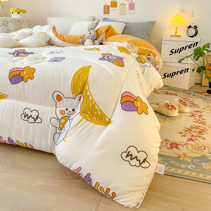 91家纺网 家纺一手货源 找家纺 慕尚家纺 2022新款水洗棉小花边冬被 萌熊