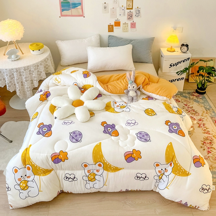 91家纺网 家纺一手货源 找家纺 慕尚家纺 2022新款水洗棉小花边冬被 萌熊