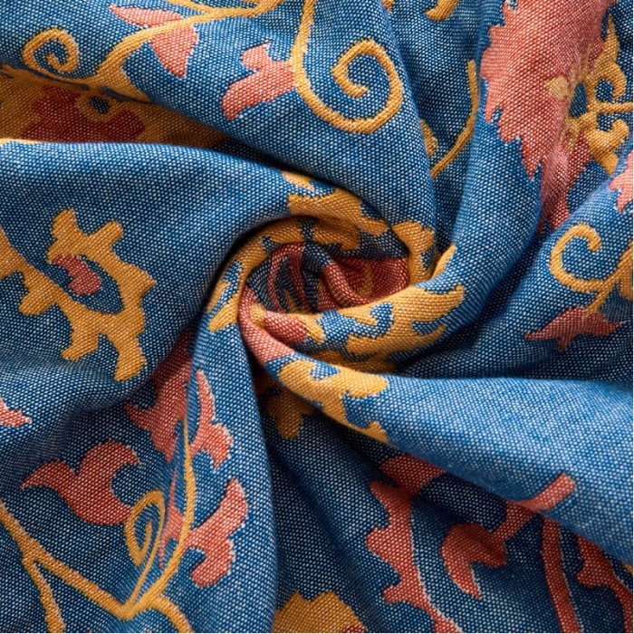 91家纺网 家纺一手货源 找家纺 朴尔家纺民族风彩棉系列四层纱布枕巾52*78cm花花世界蓝