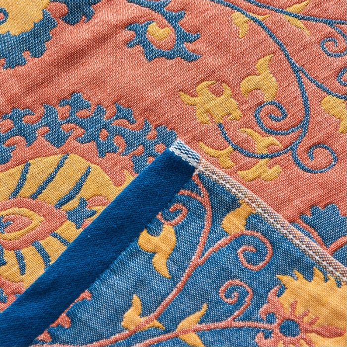 91家纺网 家纺一手货源 找家纺 朴尔家纺民族风彩棉系列四层纱布枕巾52*78cm花花世界蓝