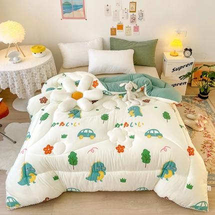 91家纺网 家纺一手货源 找家纺 慕尚家纺 2022新款水洗棉小花边冬被 萌萌恐龙