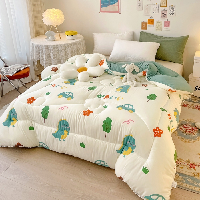 91家纺网 家纺一手货源 找家纺 慕尚家纺 2022新款水洗棉小花边冬被 萌萌恐龙