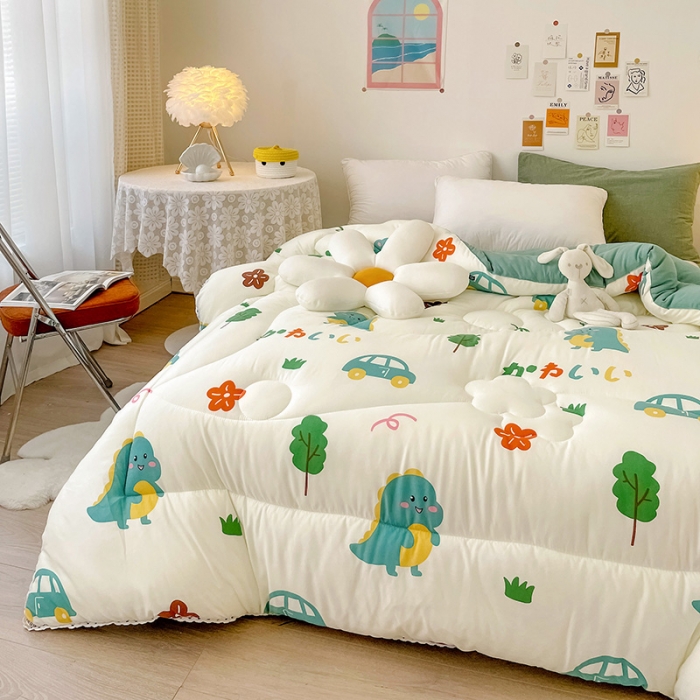 91家纺网 家纺一手货源 找家纺 慕尚家纺 2022新款水洗棉小花边冬被 萌萌恐龙