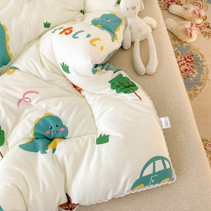 91家纺网 家纺一手货源 找家纺 慕尚家纺 2022新款水洗棉小花边冬被 萌萌恐龙