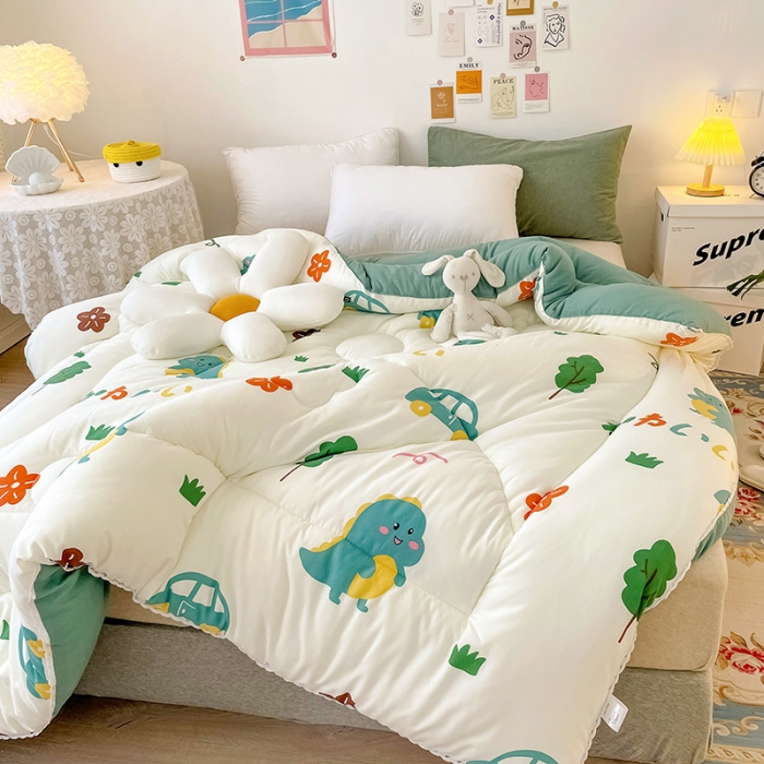 91家纺网 家纺一手货源 找家纺 慕尚家纺 2022新款水洗棉小花边冬被 萌萌恐龙