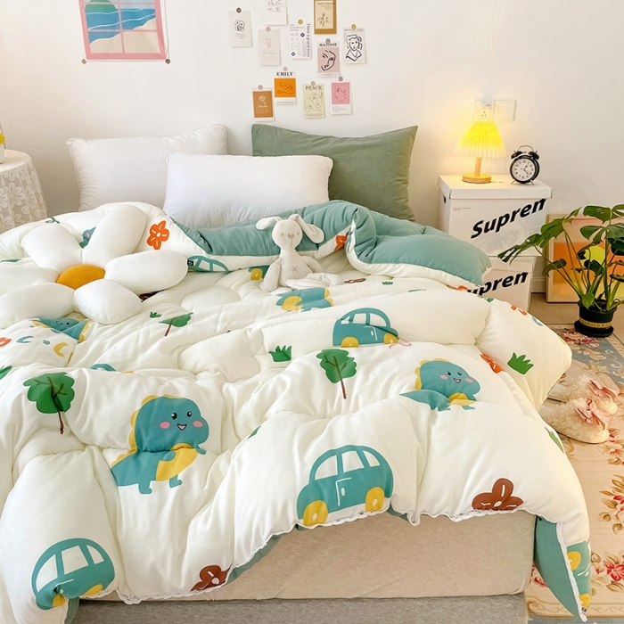 91家纺网 家纺一手货源 找家纺 慕尚家纺 2022新款水洗棉小花边冬被 萌萌恐龙