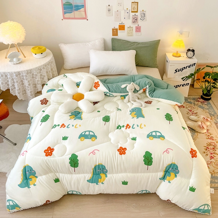 91家纺网 家纺一手货源 找家纺 慕尚家纺 2022新款水洗棉小花边冬被 萌萌恐龙