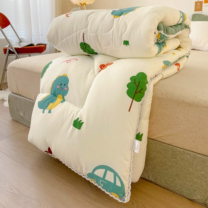 91家纺网 家纺一手货源 找家纺 慕尚家纺 2022新款水洗棉小花边冬被 萌萌恐龙