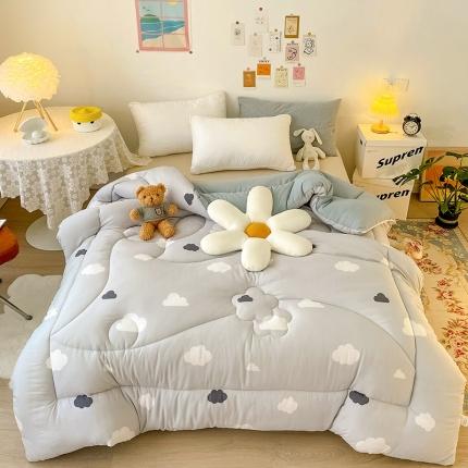 91家纺网 家纺一手货源 找家纺 慕尚家纺 2022新款水洗棉小花边冬被 白云朵朵