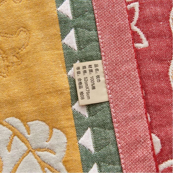 91家纺网 家纺一手货源 找家纺 朴尔家纺民族风彩棉系列四层纱布枕巾52*78cm太阳花红