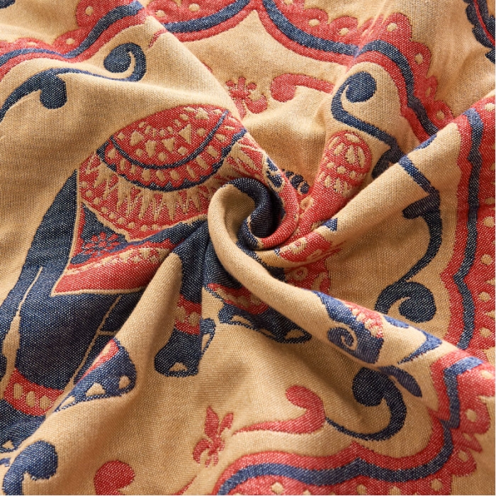 91家纺网 家纺一手货源 找家纺 朴尔家纺民族风彩棉系列四层纱布枕巾52*78cm印象派黄