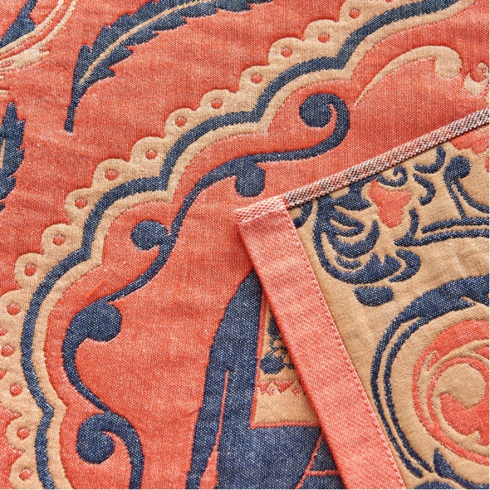 91家纺网 家纺一手货源 找家纺 朴尔家纺民族风彩棉系列四层纱布枕巾52*78cm印象派橘