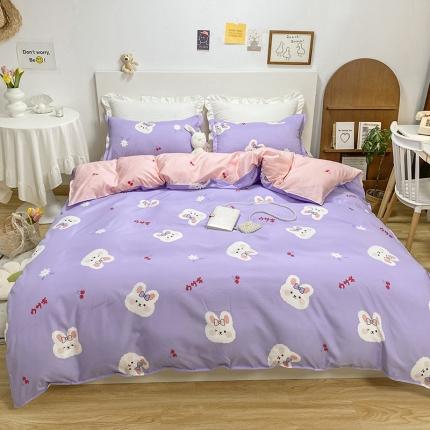 91家纺网 家纺一手货源 找家纺 妖妖家纺 2021新款芦荟棉印花四件套 樱桃小兔子