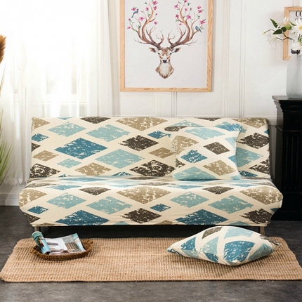 91家纺网 家纺一手货源 找家纺 弹力印花无扶手沙发床套 弹性双人沙发套子 防尘沙发罩