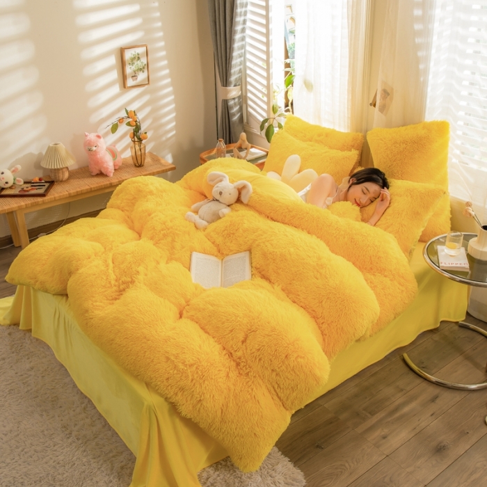 91家纺网 家纺一手货源 找家纺 （总）蝶帕2024年新纯色加厚保暖水貂绒四件套牛奶法莱绒套件