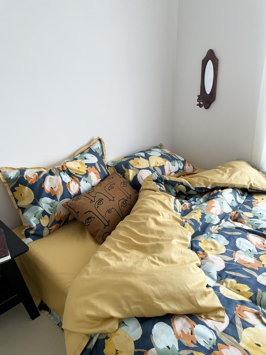 91家纺网 家纺一手货源 找家纺 恋恋三季 2021 秋冬新品60支长绒棉贡缎四件套诗妍-湖蓝