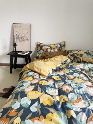 恋恋三季 2021 秋冬新品60支长绒棉贡缎四件套诗妍-湖蓝