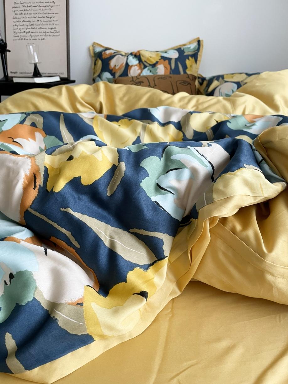 91家纺网 家纺一手货源 找家纺 恋恋三季 2021 秋冬新品60支长绒棉贡缎四件套诗妍-湖蓝