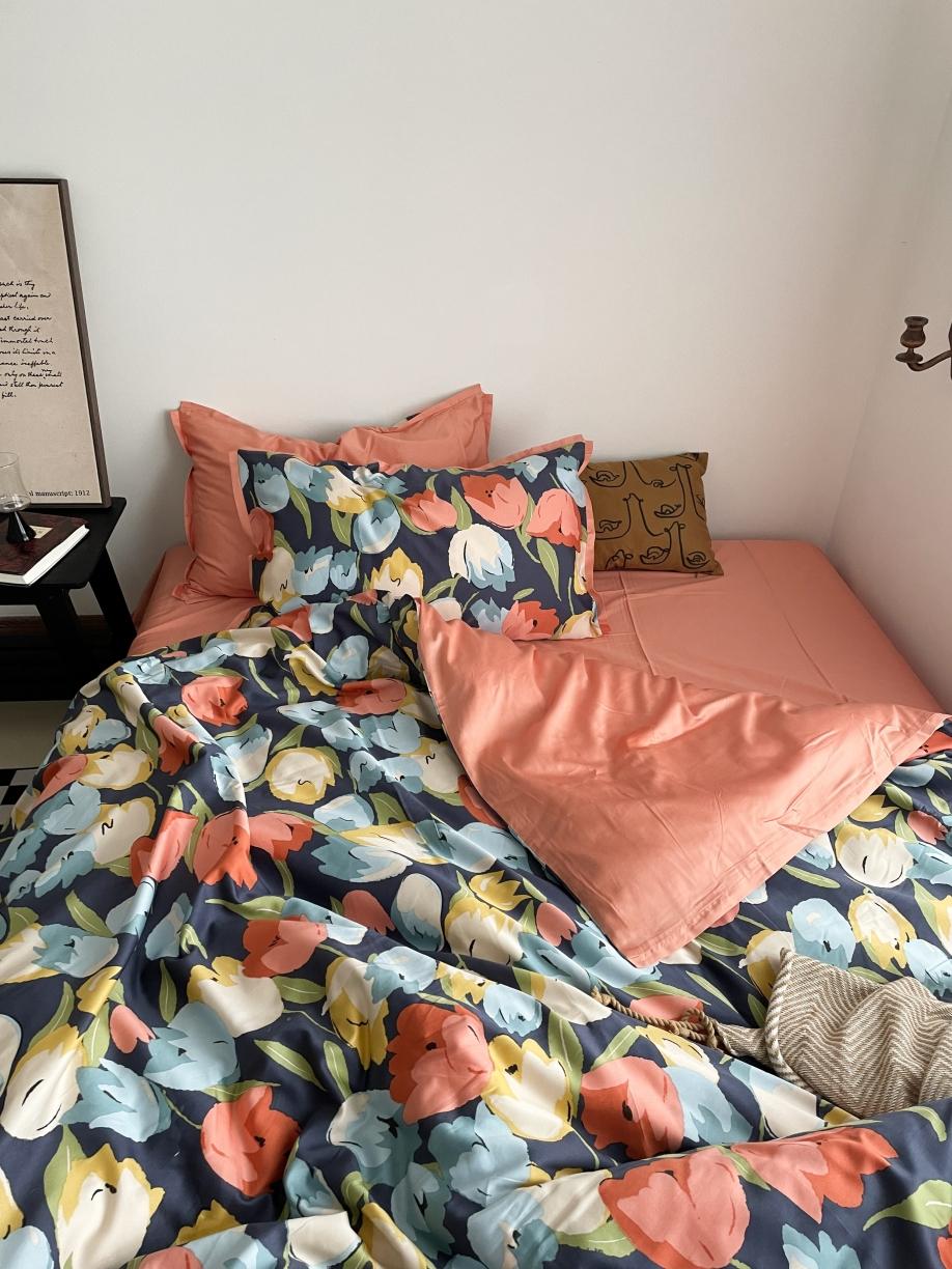 91家纺网 家纺一手货源 找家纺 恋恋三季 2021 秋冬新品60支长绒棉贡缎四件套诗妍-深蓝